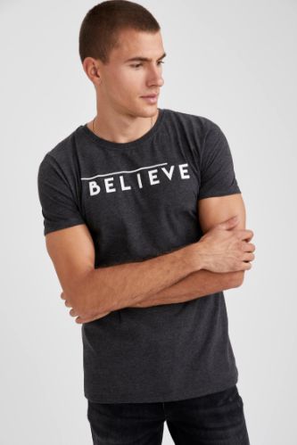 Baskılı Slim Fit Bisiklet Yaka Tişört