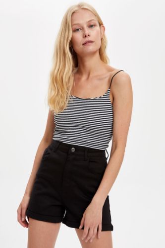 Çizgili Skinny Fit Crop Askılı Atlet