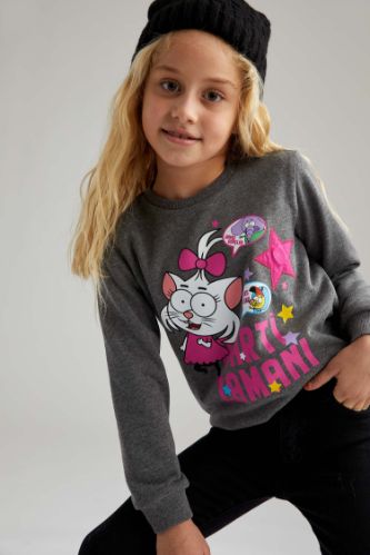 Kız Çocuk Kral Şakir Lisanslı Regular Fit Bisiklet Yaka Sweatshirt