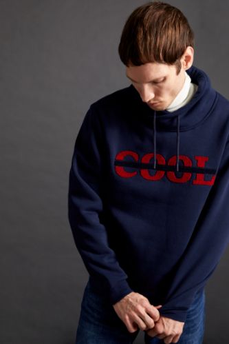 Cool Baskılı Slim Fit Şal Yaka Sweatshirt