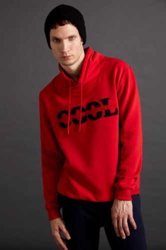 Cool Baskılı Slim Fit Şal Yaka Sweatshirt