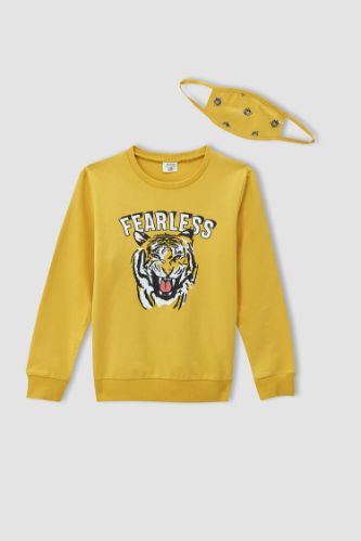 Erkek Çocuk Baskılı Sweatshirt ve Maskeli Takım