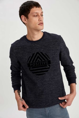 Regular Fit Bisiklet Yaka Baskılı Uzun Kollu Sweatshirt