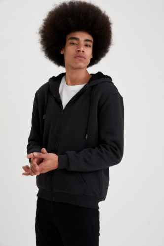 Slim Fit Kapüşonlu Hırka