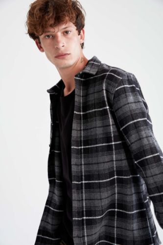 Regular Fit Ekose Desenli Uzun Kollu Oduncu Gömlek Ceket