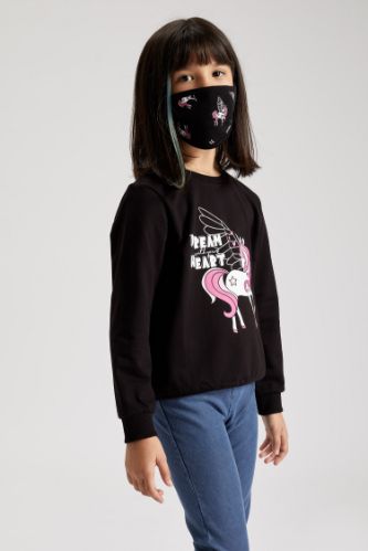Kız Çocuk Unicorn Baskılı Sweatshirt ve Maske Takım