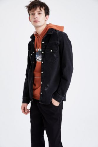 Regular Fit Uzun Kollu Jean Gömlek Ceket