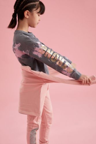 Kız Çocuk Yazı Baskılı Batik Desenli Crop Sweatshirt