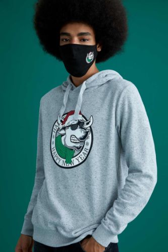 Slim Fit Hayvan Desenli Uzun Kollu İçi Yumuşak Tüylü Sweatshirt
