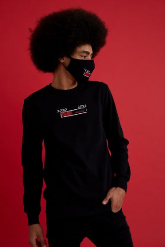 Yılbaşı Baskılı Bisiklet Yaka Sweatshirt ve Maske