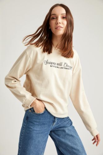 Yazı Baskılı Relax Fit Sweatshirt