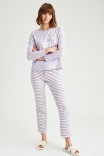 Slogan Baskılı Uzun Kollu Pijama Takımı