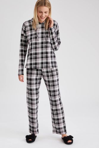 Ekoseli Kapüşonlu Pamuklu Pijama Takımı