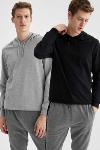 Slim Fit Kapüşonlu Basic Sweatshirt 2'li