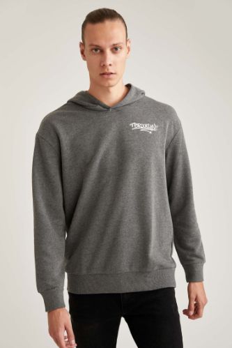 Oversize Fit Slogan Desenli Sırt Baskılı Uzun Kollu Sweatshirt