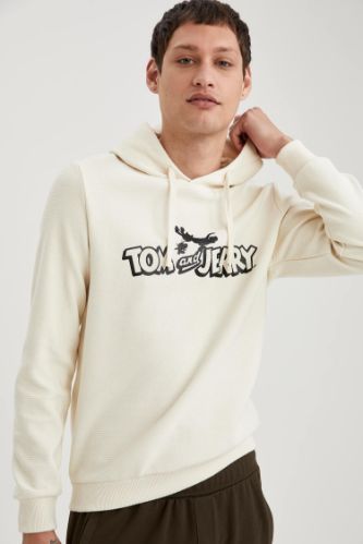 Tom ve Jerry Lisanslı Slim Fit Kapüşonlu Sweatshirt