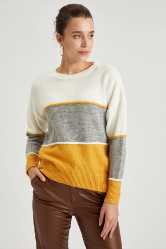 Renk Bloklu Relax Fit Triko Tunik
