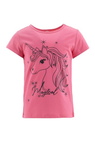 Kız Çocuk Unicorn Baskılı Kısa Kol Tişört