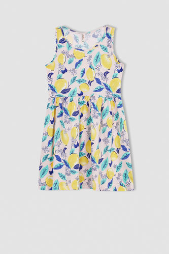 Girl Regular Fit Lemon Patterned Sleeveless Cotton Combed Cotton Summer Dress