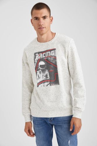 Racing Baskılı Kapüşonlu Slim Fit Sweatshirt