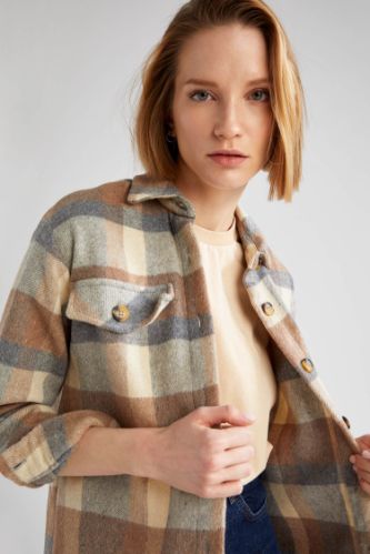 Retro Kareli Oversize Fit Dokuma Gömlek Ceket
