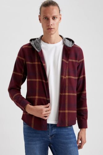 Slim Fit Uzun Kollu Kapüşonlu Ekose Gömlek