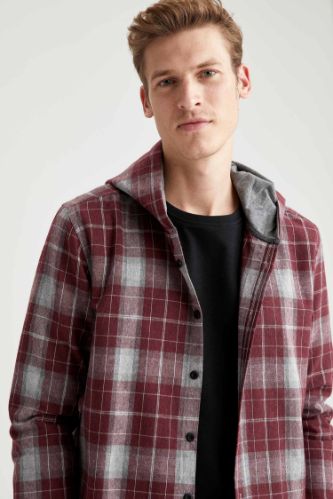 Slim Fit Uzun Kollu Kapüşonlu Ekose Gömlek