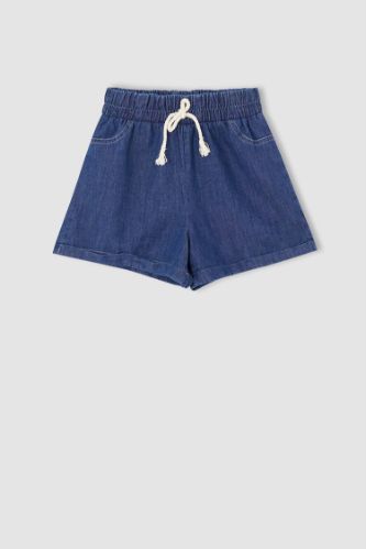 Kız Çocuk Relax Fit Esnek Belli Jean Şort