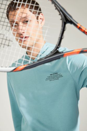 Baskılı Kapüşonlu Slim Fit Pamuklu Sweatshirt