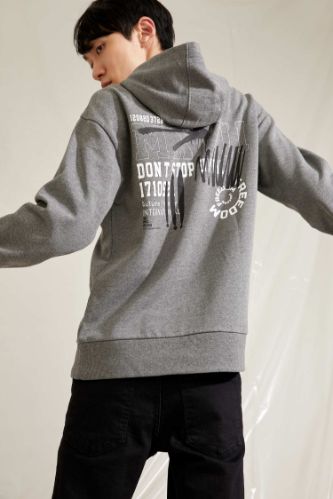 Oversize Fit Sırtı Baskılı Kapüşonlu Sweatshirt
