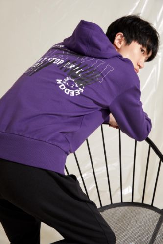 Oversize Fit Sırtı Baskılı Kapüşonlu Sweatshirt