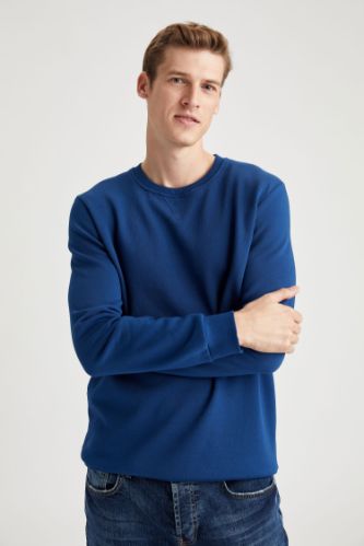 Regular Fit Bisiklet Yaka Basic Pamuklu Sweatshirt