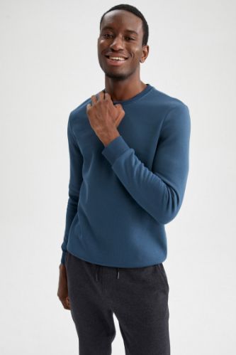 Regular Fit Bisiklet Yaka Basic Pamuklu Sweatshirt