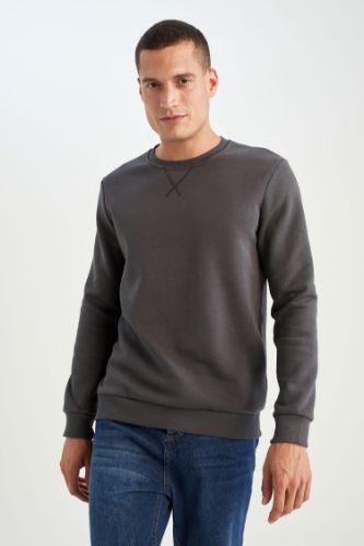 Regular Fit Bisiklet Yaka Basic Pamuklu Sweatshirt