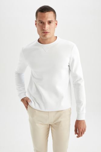 Regular Fit Bisiklet Yaka Basic Pamuklu Sweatshirt