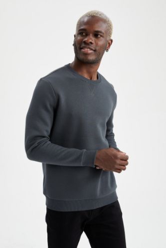 Regular Fit Bisiklet Yaka Basic Pamuklu Sweatshirt
