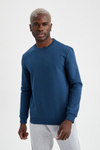 Regular Fit Bisiklet Yaka Basic Pamuklu Sweatshirt