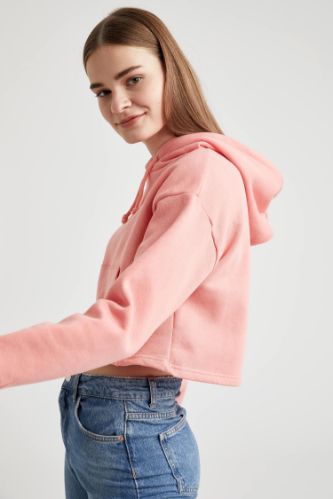 Basic Kapüşonlu Relax Fit Crop Sweatshirt