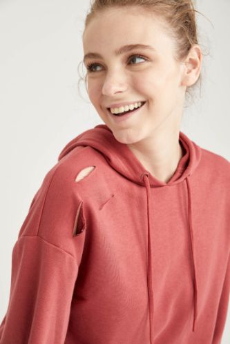 Kesik Detaylı Relax Fit Crop Sweatshirt