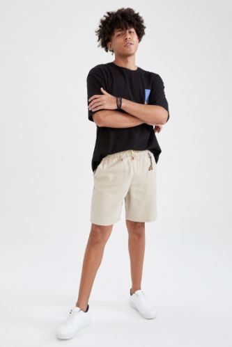 Regular Fit Beli Bağcıklı Bermuda Şort