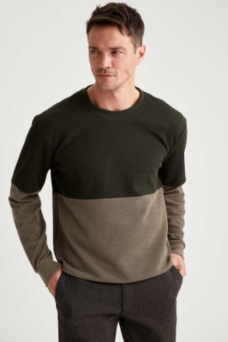 Blok Desenli Oversize Fit Bisiklet Yaka Sweatshirt