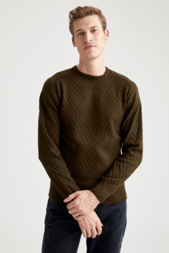 Desenli Slim Fit Bisiklet Yaka Triko Kazak