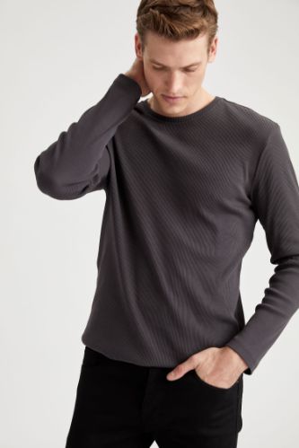 Bisiklet Yaka Slim Fit Uzun Kollu Basic Tişört