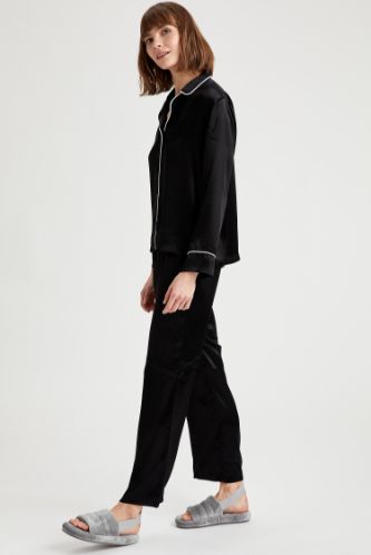 Şerit Detaylı Gömlek Tasarımlı Pijama Takımı