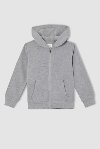 Erkek Çocuk Regular Fit Kapüşonlu Kanguru Cepli Sweat Hırka