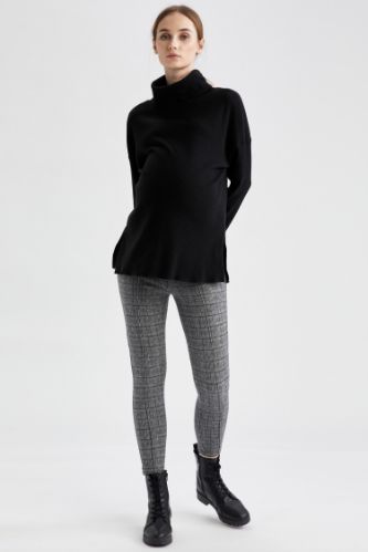Kare Desenli Slim Fit Hamile Tayt Pantolon