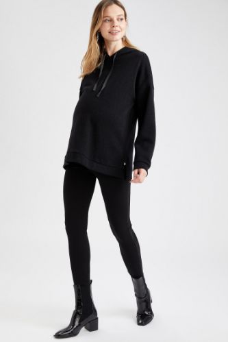 Loose Fit Yılbaşı Temalı Hamile Kapüşonlu Sweat Tunik