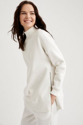 Balıkçı Yaka Yanları Fermuarlı Sweat Tunik