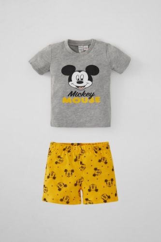 Erkek Bebek Mickey Mouse Lisanslı Pamuklu Kısa Kollu Pijama Takımı