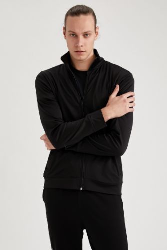 Slim Fit Esnek Dokulu Fermuarlı Spor Sweatshirt'